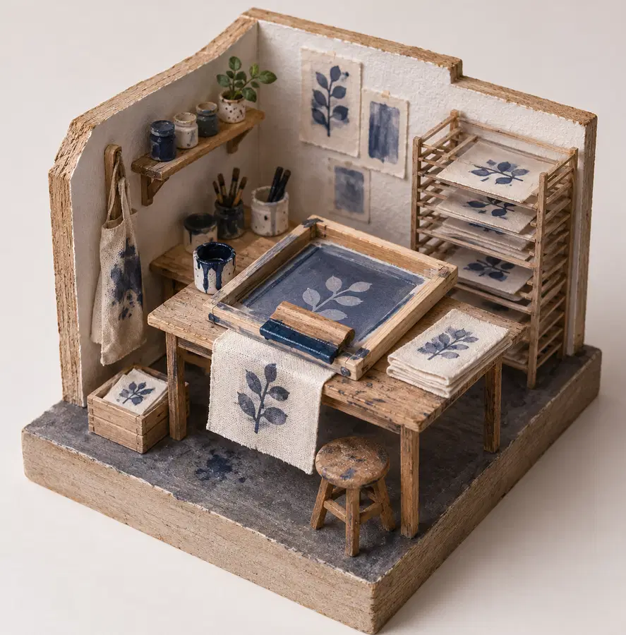 Illustration of print businesses equipment and workspace