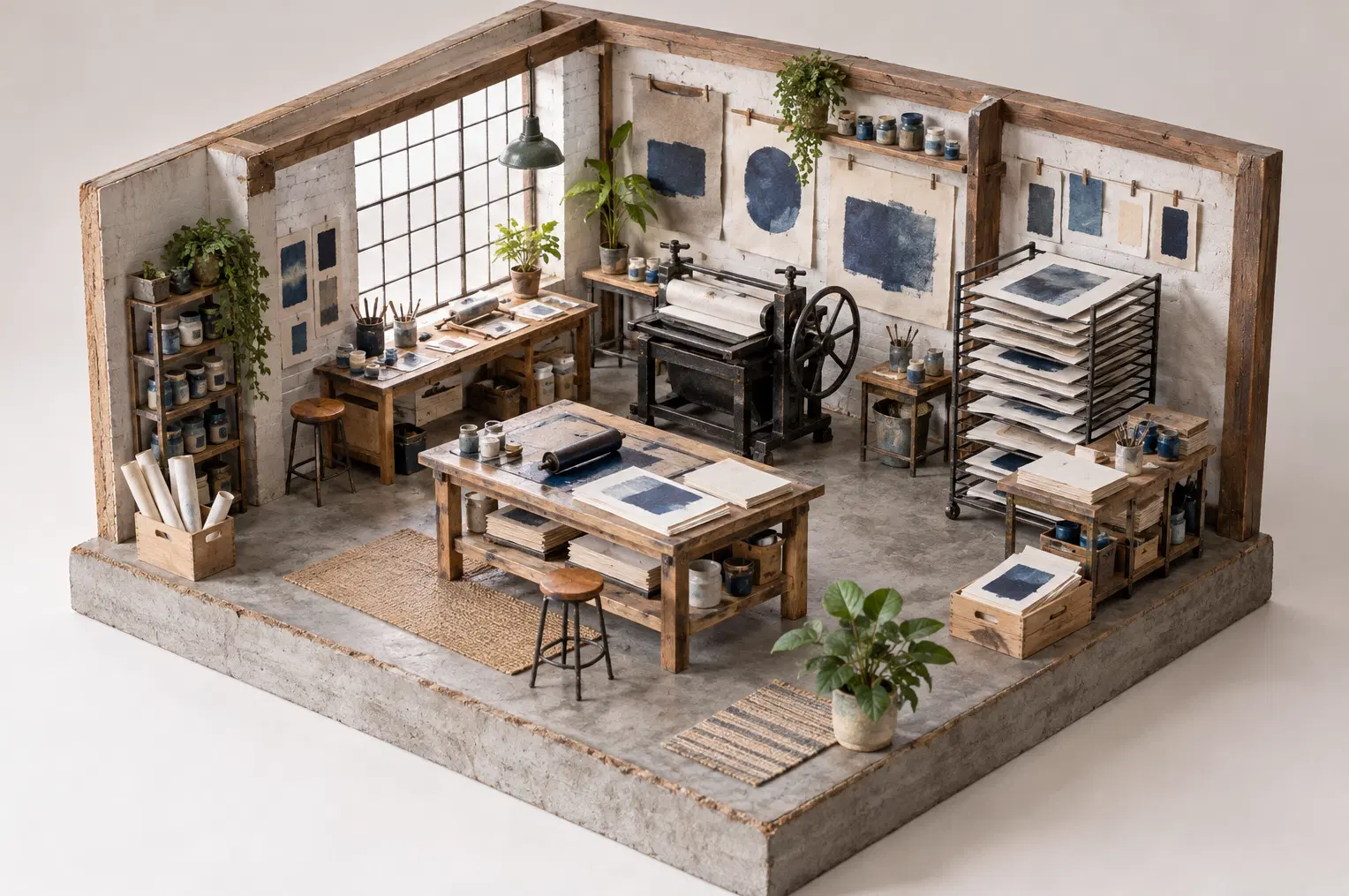 Illustration of print businesses and their working space